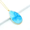 Macro detail of teardrop natural blue agate pendant with elegant gold plated edging - Water Drop Pendant (Pendant Only) / Blue