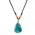 Blue agate slice pendant necklace with ice crack patterns and ethnic braided cord - Pendant Only (Without Chain) / Blue