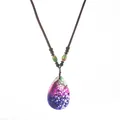 Collar de ágata natural en forma de gota con degradado multicolor y cordón trenzado - Solo Colgante (Sin Cadena) / Púrpura