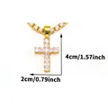 Gold iced out cross pendant on tennis chain with dimensions 4cm height and 2cm width - Gold Pendant Only