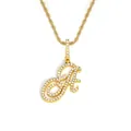 Pendentif lettre A initiale dorée avec cristaux brillants et chaîne de type corde - Lettre A Avec Chaîne / Lettre A-Or