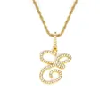 Collier hip hop avec pendentif lettre E plaqué or et cristaux sur chaîne torsadée - Lettre E-Or