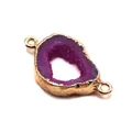 Connettore in agata druzy viola con bordo placcato oro e doppi anelli per gioielli fai da te - Rosso