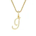 Collier hip hop avec pendentif lettre J dorée serti de strass et chaîne torsadée - Lettre I-Or
