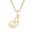 Collier avec pendentif lettre J cursive dorée orné de cristaux blancs brillants - Lettre J-Or