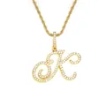 Collier hip hop doré avec pendentif lettre K cursive serti de cristaux scintillants - Lettre K-Or