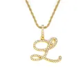 Collier hip hop doré avec un grand pendentif lettre L cursive serti de cristaux brillants - Lettre L-Or