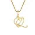 Pendentif lettre Q dorée style hip hop serti de cristaux avec chaîne torsadée - Lettre Q-Or