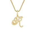 Collier chaîne torsadée dorée style hip hop avec pendentif lettre R serti de cristaux - Lettre R-Or