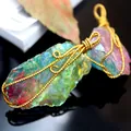 Pendenti in cristallo aura irregolari con avvolgimento in filo dorato fatto a mano - Multicolore