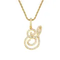 Collier hip hop avec pendentif lettre S cursive, cristaux pavés et chaîne dorée torsadée - Lettre S-Or