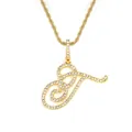 Collier hip hop avec chaîne torsadée dorée et pendentif lettre T glacé - Lettre T-Or