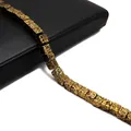 Vintage bronze plated lava rock cube bead bracelet with metallic textured finish - Antique Gold