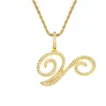 Collier hip hop avec lettre V cursive dorée et strass sur chaîne torsadée - Lettre V-Or