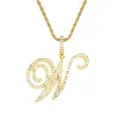 Collier hip-hop doré avec grand pendentif lettre W en écriture cursive et cristaux brillants - Lettre W-Or