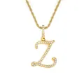 Collier avec pendentif lettre Z cursive serti de cristaux et chaîne torsadée dorée - Lettre Z-Or