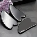 Drei polierte Gua Sha Werkzeuge aus schwarzem Obsidian für Gesichts- und Körpermassage - Obsidian-Stil / Schwarz