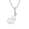 Pendentif lettre J cursive argentée avec strass scintillants sur chaîne corde - Lettre J - Argent
