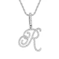 Collier avec pendentif lettre R hip-hop serti de strass brillants sur chaîne torsadée - Lettre R - Argent