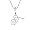 Collier argenté avec pendentif lettre T cursive serti de strass brillants sur chaîne torsadée - Lettre T - Argent