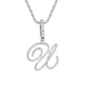 Collier avec pendentif lettre U cursive argenté serti de cristaux sur chaîne torsadée - Lettre U - Argent