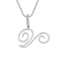Collier avec pendentif lettre V cursive argentée et chaîne torsadée style hip-hop - Lettre V - Argent