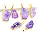 Natural purple agate geode slice pendants with gold plated edges and crystal druzy textures - Random Purple