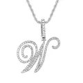 Collier avec pendentif lettre W cursive argentée sertie de strass et chaîne torsadée - Lettre W - Argent