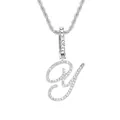 Collier argenté avec pendentif lettre Y cursive serti de cristaux et chaîne torsadée - Lettre Y - Argent