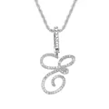Pendentif lettre E style hip-hop avec cristaux blancs et chaîne torsadée argentée - Lettre E - Argent