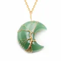 Pendentif lune verte arbre de vie avec fil doré enroulé sur une chaîne fine - Pendentif Uniquement (Sans Chaîne) / Aventurine Verte Or