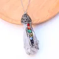 Macro shot of silver mushroom pendant with rainbow chakra stones and grey rhinestones - Mushroom Style Pendant Only (Without Chain) / Silver