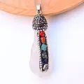 Natural raw crystal pendant necklace with seven chakra stones and rhinestone pavé clasp - Pendant Only / Opal White