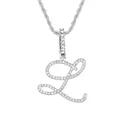 Pendentif lettre L cursive argentée avec cristaux pavés sur une grosse chaîne - Lettre L - Argent