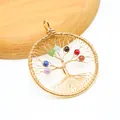 Handmade Tree of Life pendant with seven chakra crystal beads and copper wire wrapping - Gold