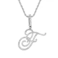 Collier avec pendentif lettre F en cursive argentée serti de strass et chaîne torsadée - Lettre F - Argent