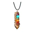 Detail showing 7 chakra healing stones on wire-wrapped tiger eye crystal pendant - Tiger Eye (Pendant Only (Without Chain))