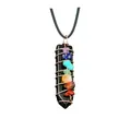 Detailed close-up of wire wrapped black obsidian arrow pendant with seven chakra stones - Obsidian (Pendant Only (Without Chain))
