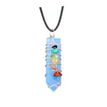 Close-up of wire-wrapped light blue hexagonal crystal pendant with seven chakra stones - Opalite (Pendant Only (Without Chain))