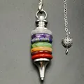 Seven Chakra energy pendulum with natural stones and silver chain for meditation - Pendulum With Chain