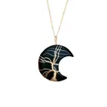 Collana con ciondolo a luna albero della vita dorato con pietra nera e catena sottile - Solo Ciondolo (Senza Catena) / Ossidiana Oro