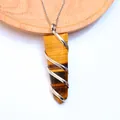 Tiger eye stone cone pendant necklace with spiral silver wire wrap on wooden tray - Tiger's Eye Silver Tone (Pendant Only (Without Chain))