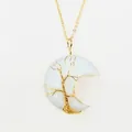 Collana con ciondolo albero della vita a luna in cristallo opale bianco e oro - Opalite Oro