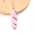Pink crystal hexagonal column pendant necklace with silver wire wrap and O-chain design - Rose Quartz Silver Tone (Pendant Only (Without Chain))