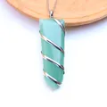 Green aventurine crystal sword pendant with silver spiral wire wrap and chain - Green Aventurine Silver Tone (Pendant Only (Without Chain))