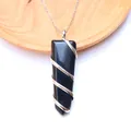 Polished black obsidian hexagonal point necklace with silver wire wrap and tree design - Obsidian Silver Tone (Pendant Only (Without Chain))
