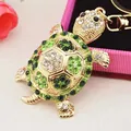 Green crystal encrusted turtle keychain with gold alloy plating and lobster clasp - 2.9x5.5cm / Green