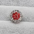 Perle en alliage argenté avec fleur en strass rouges et cristaux blancs pour bijoux DIY - Rouge