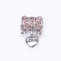 Charm noeud en strass rose avec pendentif coeur gravé Love pour bracelet de perles - Rose