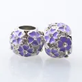 Perle charm en alliage à large trou avec fleur de cerisier en émail violet et cristal - Violet